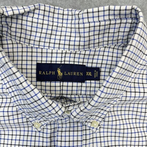 Ralph Lauren Button Down Shirt Mens XXL 2XL Grid Check Flesh Pony Long Sleeve - Picture 4 of 10